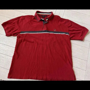 Tommy Hilfiger Men’s Red Polo W/ Blue & White Stripe.‎ 100% Cotton. Size XL